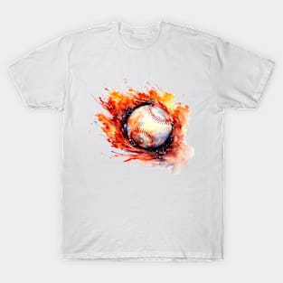 Flamming Baseball Watercolor T-Shirt